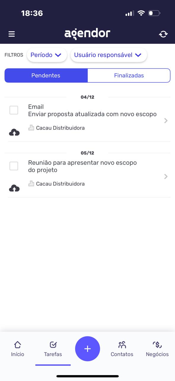 Tela do Agendor CRM mostrando como agendar tarefas