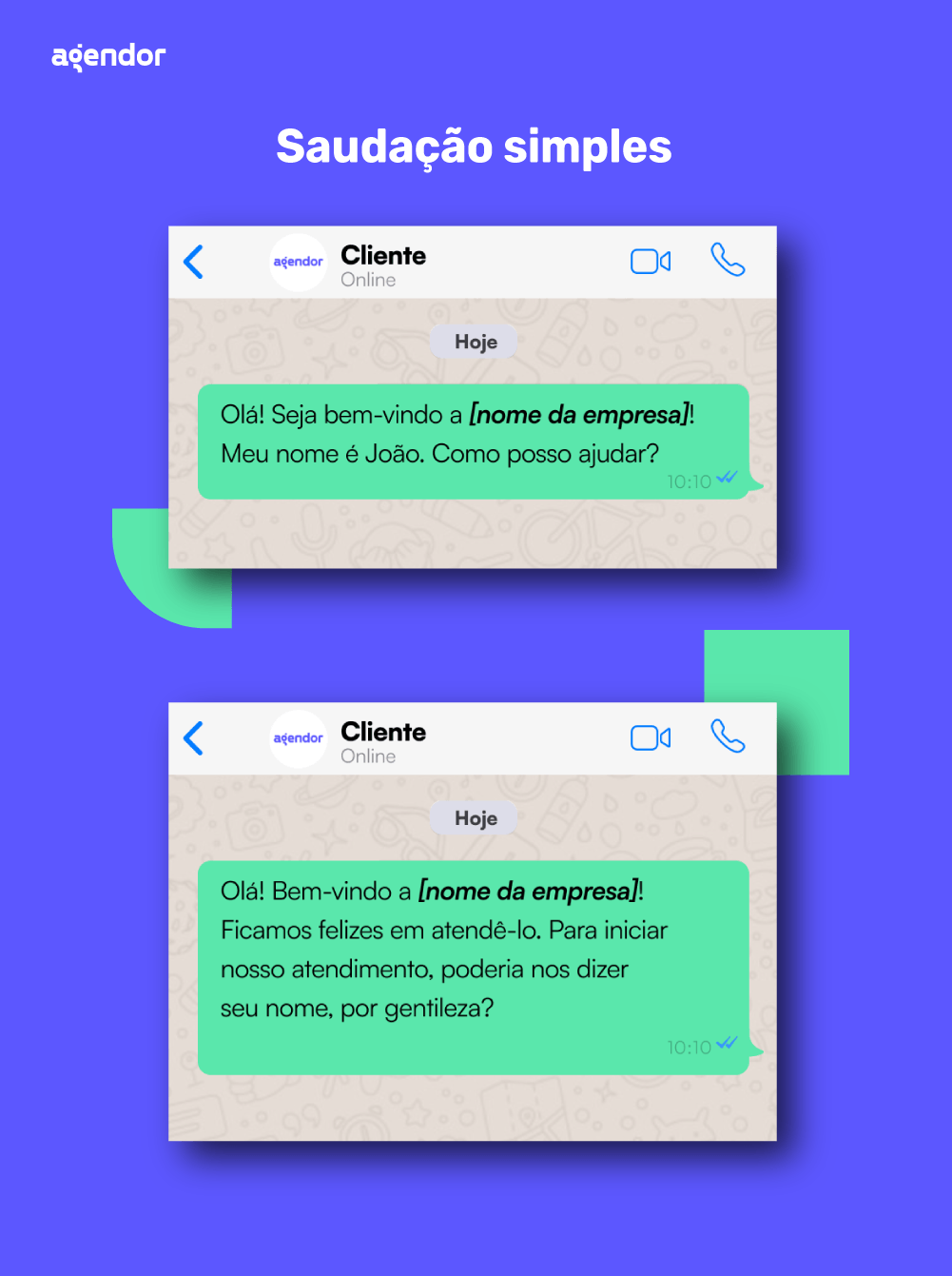 Exemplo de mensagem de WhatsApp com uma saudação simples