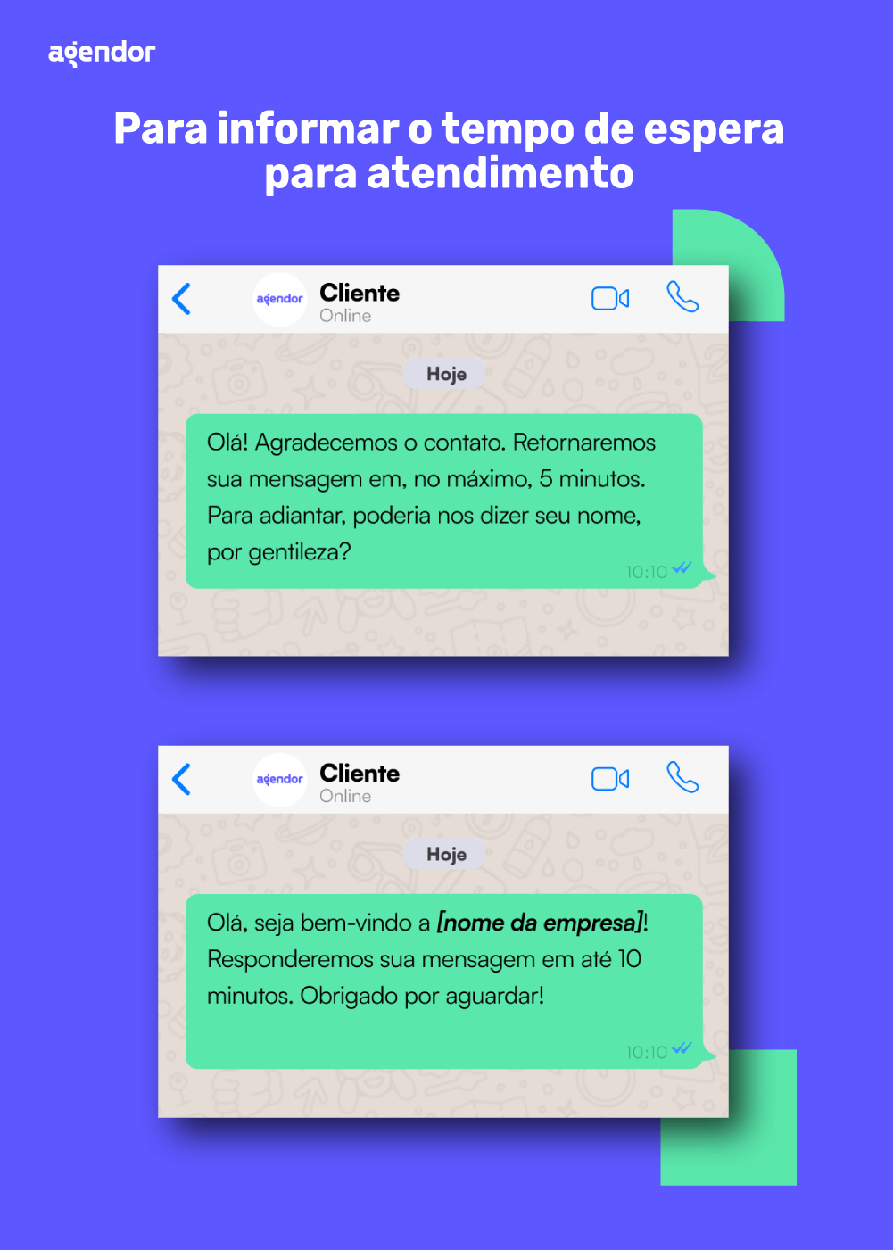 Exemplo de mensagem para informar o tempo de espera para atendimento