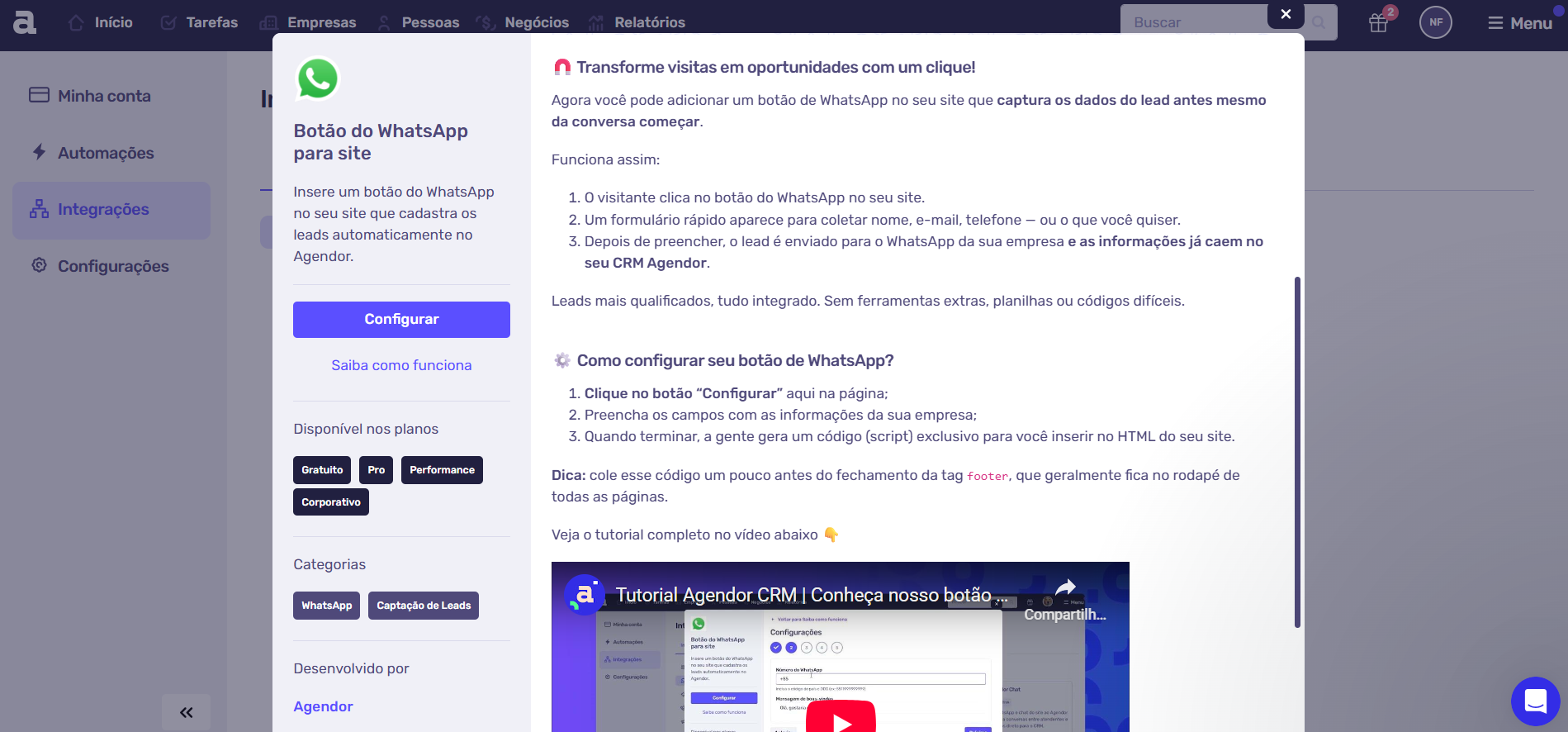 tela-integracoes-retrospectiva-agendor-2025