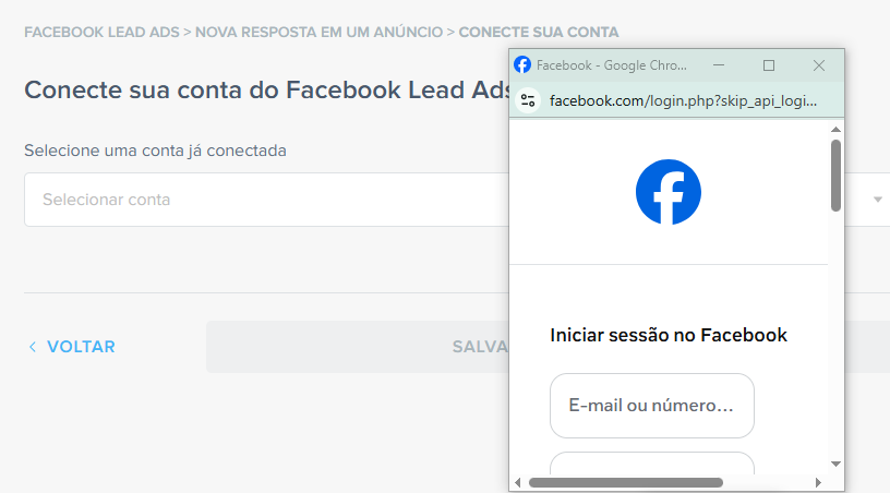 Passo 05: conecte sua conta do Facebook Leads Ads