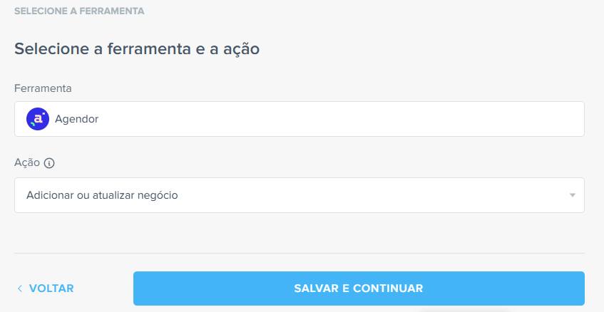 Passo 12: seleicione a ferramenta Agendor e a ação