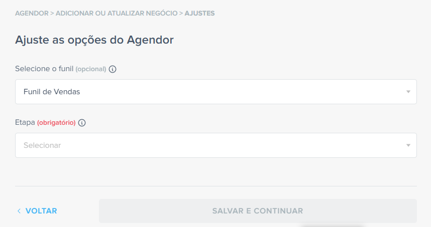 Passo 14 da Automação da Pluga: ajuste as opções do Agendor