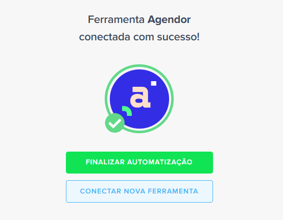 Passo 15: Ferramenta do Agendor conectada com sucesso