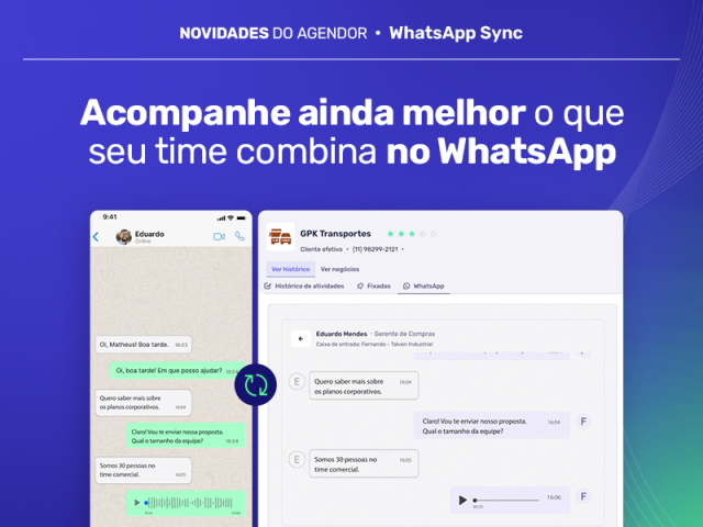 melhorias do whatsapp sync agendor crm