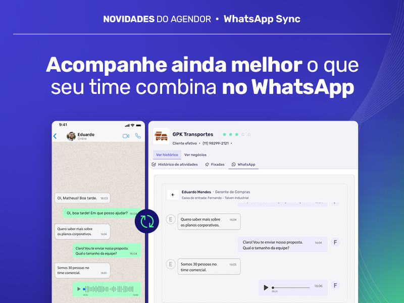 melhorias do whatsapp sync agendor crm